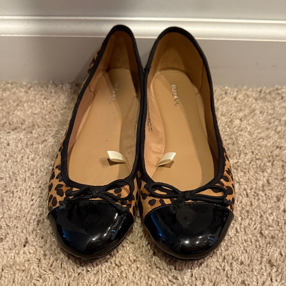 Merona Leopard Ballet Flats with Black Patent Cap Toe